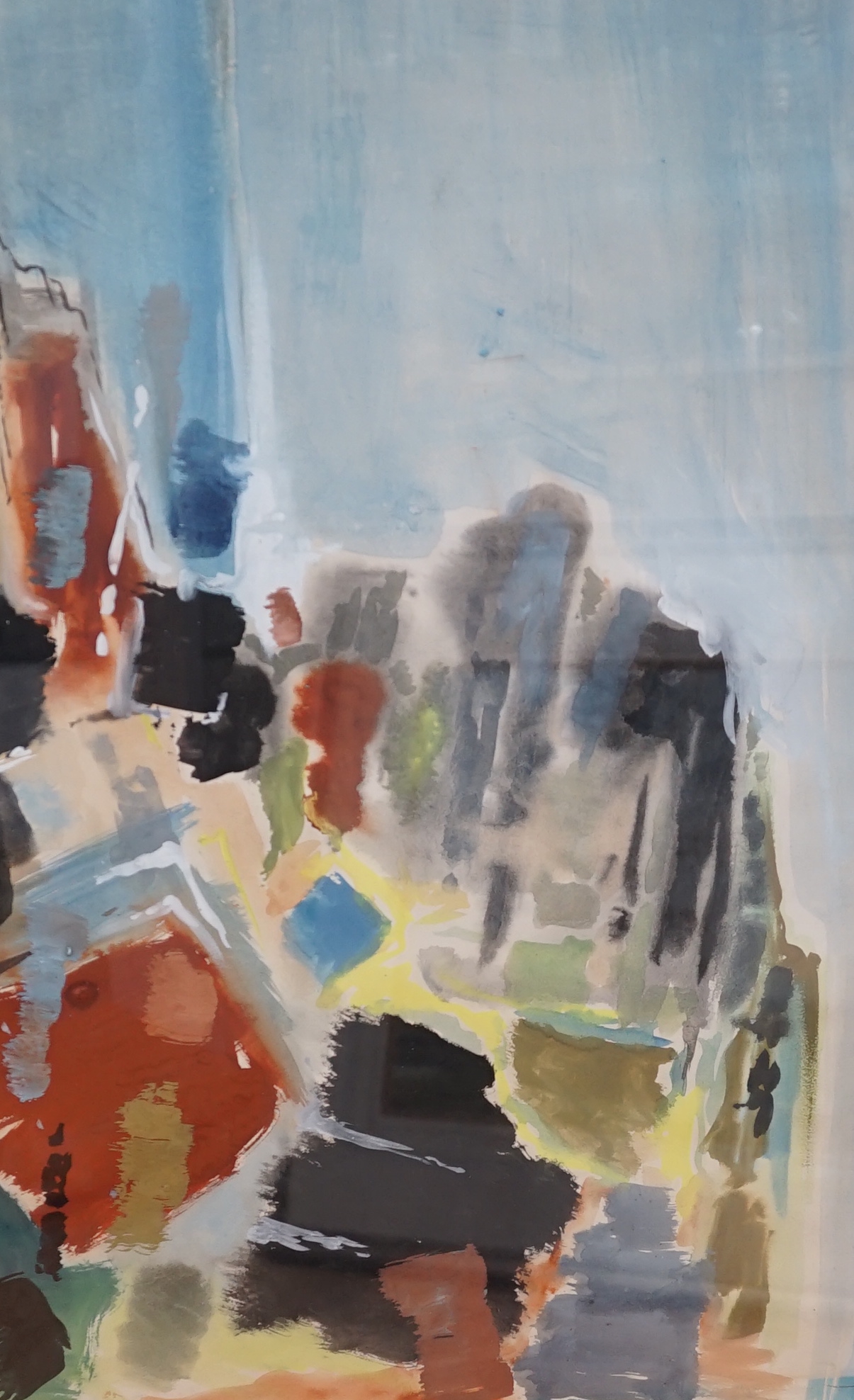 ?. Hicks (British, 20th century), watercolour and gouache on paper, Abstract coastal scene, signed, 34 x 53cm